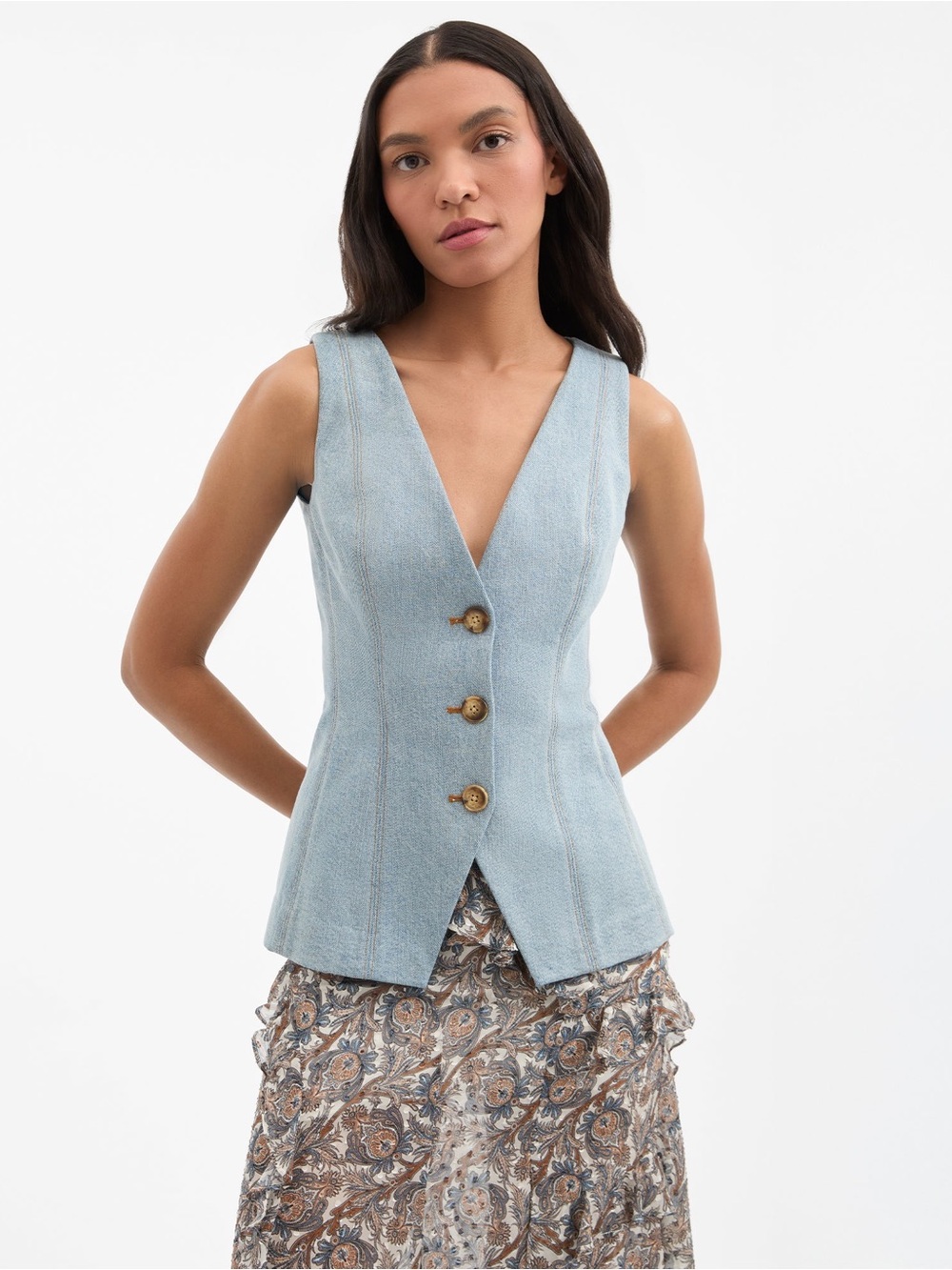 Veronica Beard Light Blue Sleeveless Button Vest size 10